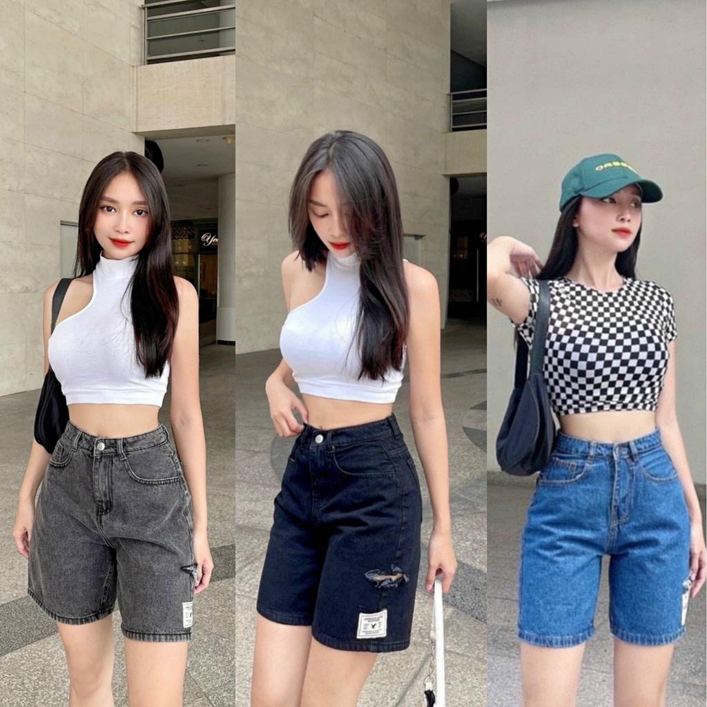 Quần Short Jean Nữ ngố ống rộng lưng cao ulzzang