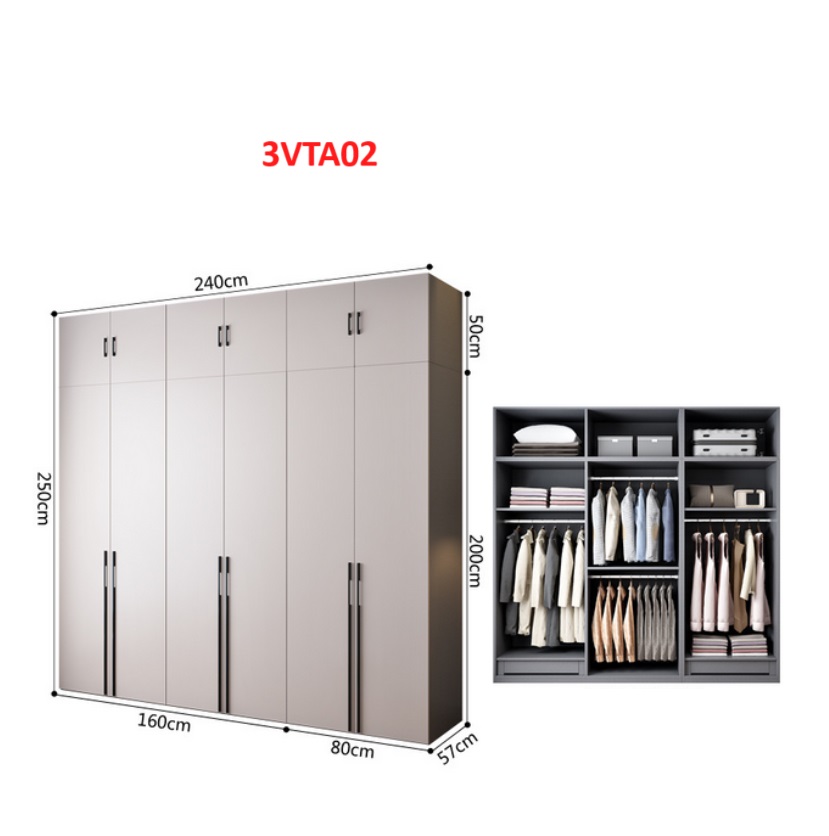 Tủ quần áo thiết kệ hiện đại - Tủ quần áo gỗ MDF 3VTA02