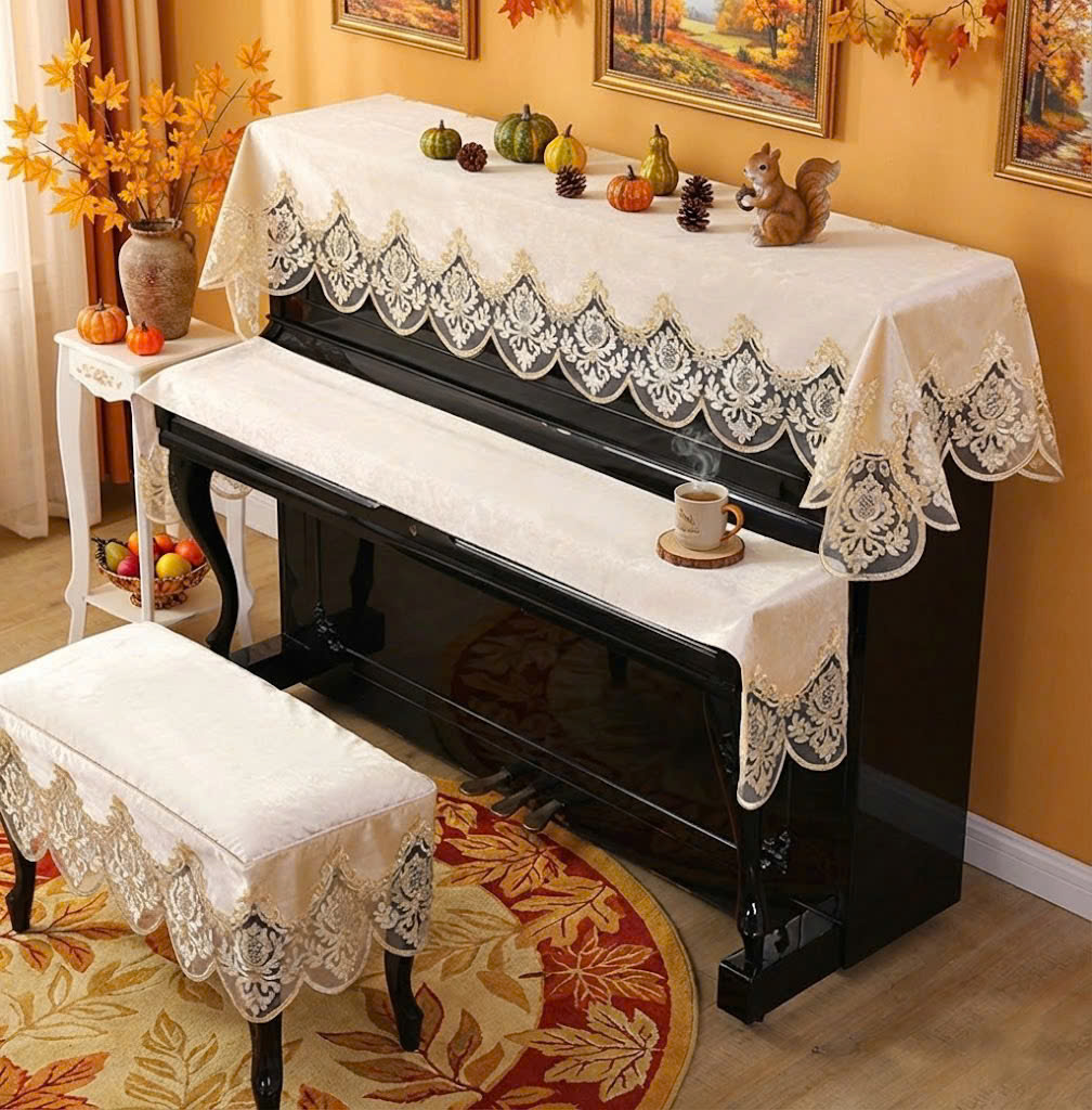 Khăn phủ đàn piano cơ đàn piano điện tử 88 phím phong cách Châu Âu cổ điển sang trọng trang trí giáng sinh noel Tết - Hàng chính hãng