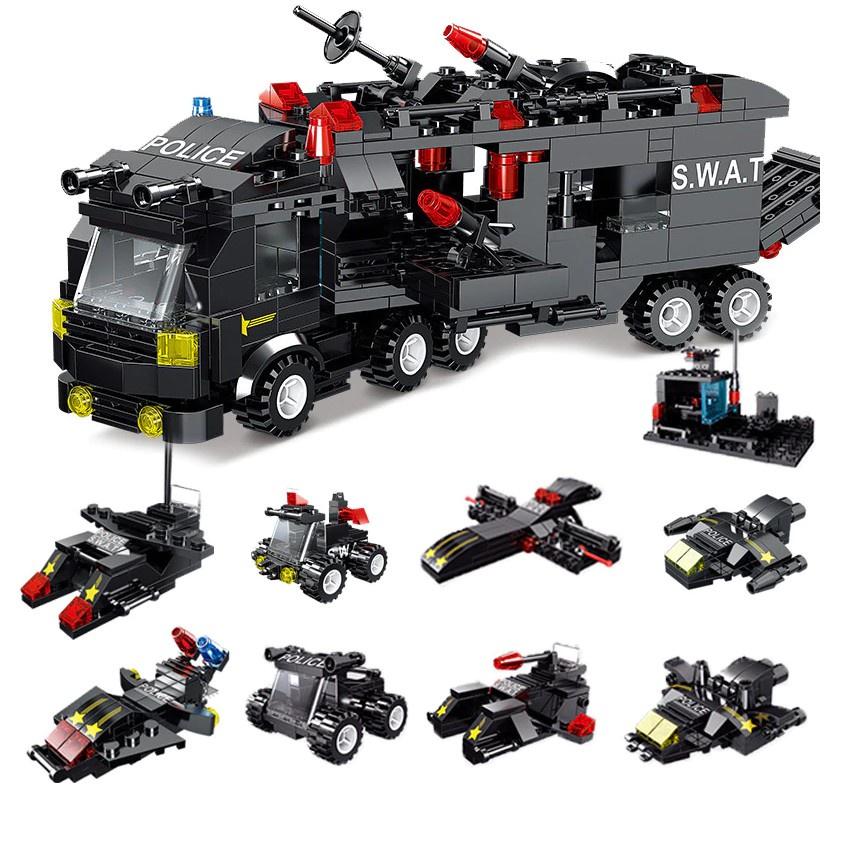 (sẵn 820+ CHI TIẾT - HÀNG LOẠI 1)ĐỒ CHƠI XẾP HÌNH LEGO BIỆT ĐỘI SWAT, LEGO XE OTO QUÂN ĐỘI, LEGO ROBOT 5035