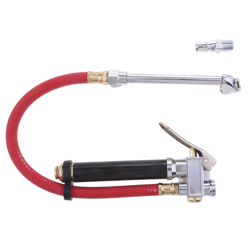 Truck Tire Inflator Gauge Dual Chuck Air Red Compressor Hose with Connector