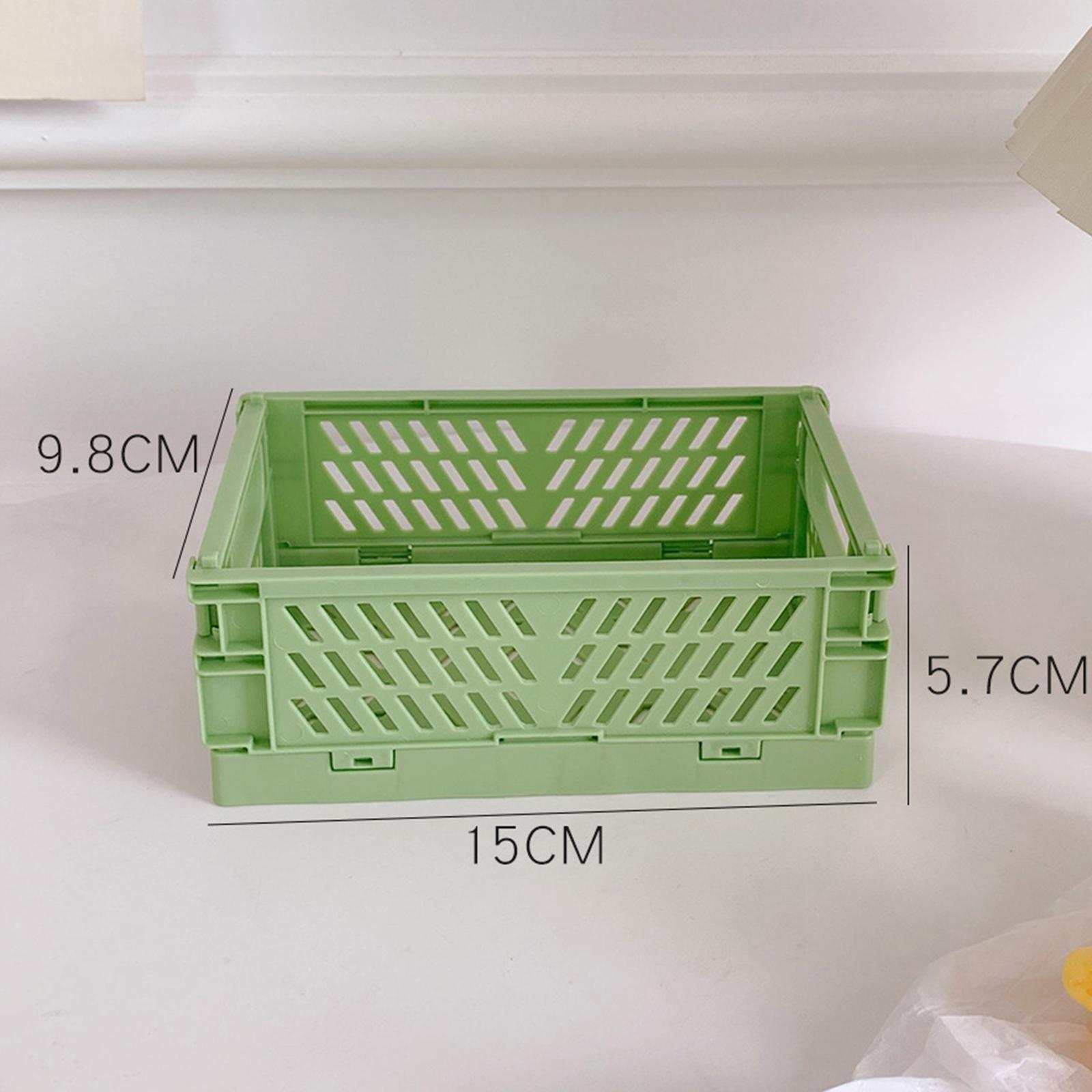 2x Folding Storage Basket Storage Crate with Handle for Bedroom Desk Green