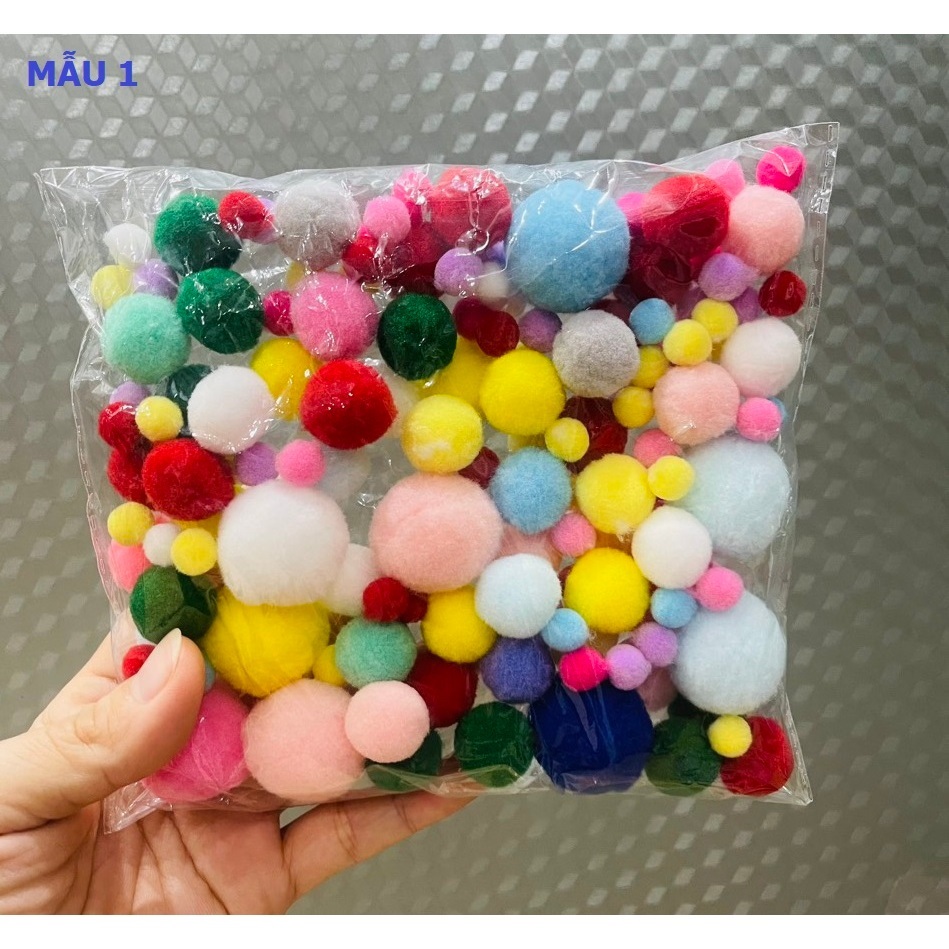 Quả bông Pom pom túi 130 quả trộn size