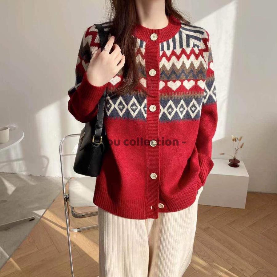 Áo Khoác Len Cardigan Cổ Tròn Thổ Cẩm Vintage Ôm Cá Tính Phong Cách Hàn Quốc Thời Trang Thu Đông - Mã TA020