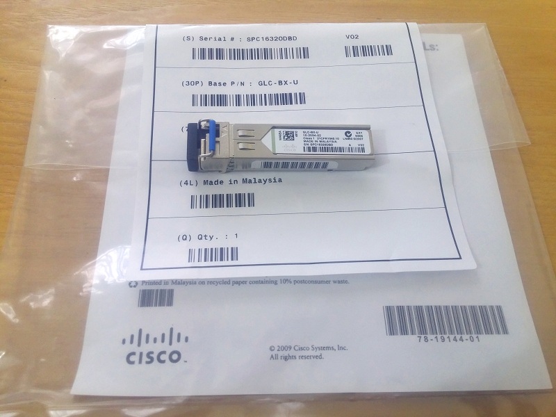 Module quang Cisco GLC-BX-U 1000BASE-BX, Single Mode, 1310TX 1490RX, Single LC 10KM - Hàng nhập khẩu