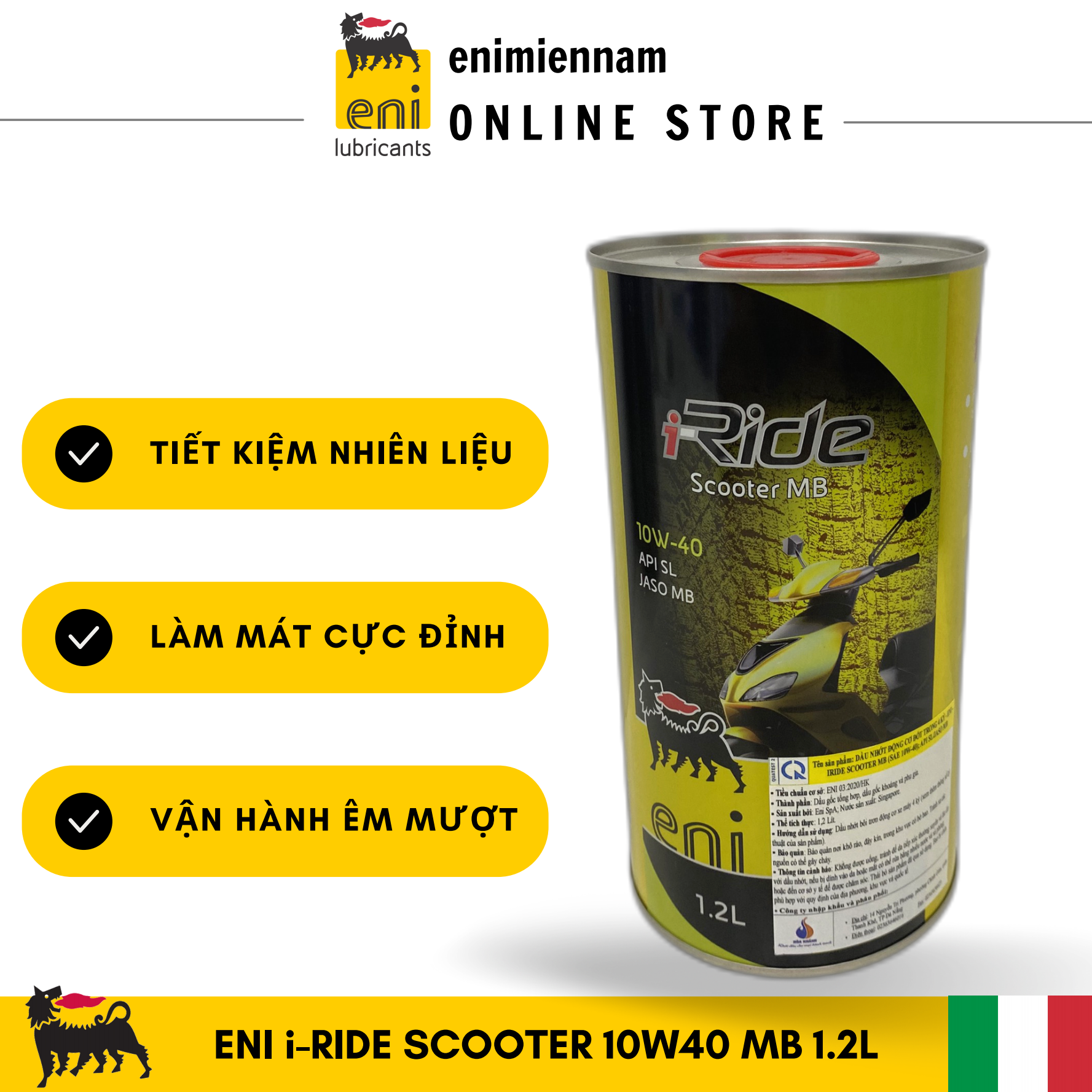 (HCM) (1.2L) Nhớt Eni I-Ride Scooter 10W40 chuyên dụng cho xe Vespa/Piaggio