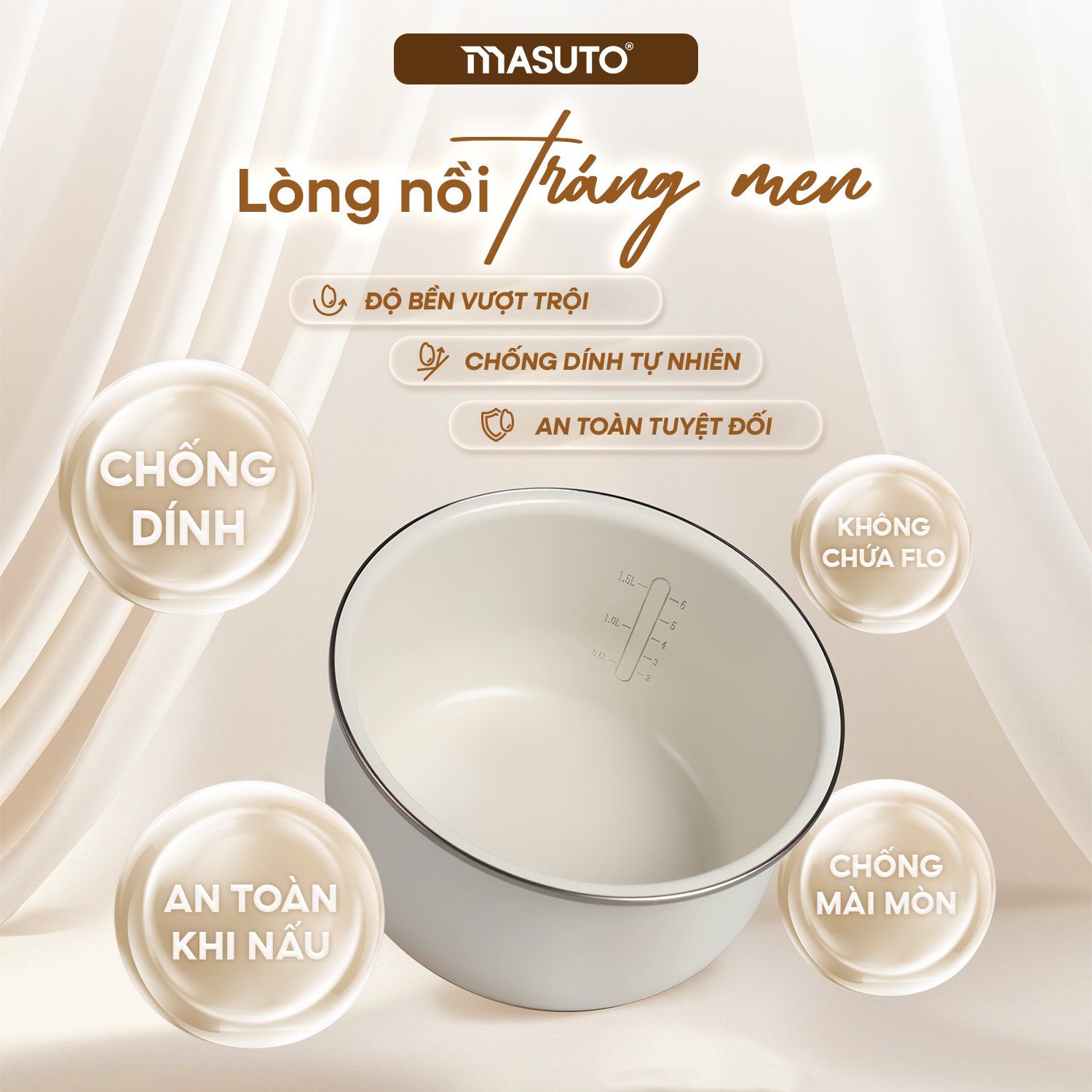 Nồi Cơm Điện Tử Masuto MSCookerAI Dung Tích 1,5L Biết Nói Tiếng Việt, Lòng Nồi Ceramic Chống Dính Cao Cấp, Đa Năng Với 7 Chế Độ Nấu, Có Hẹn Giờ - Hàng Chính Hãng