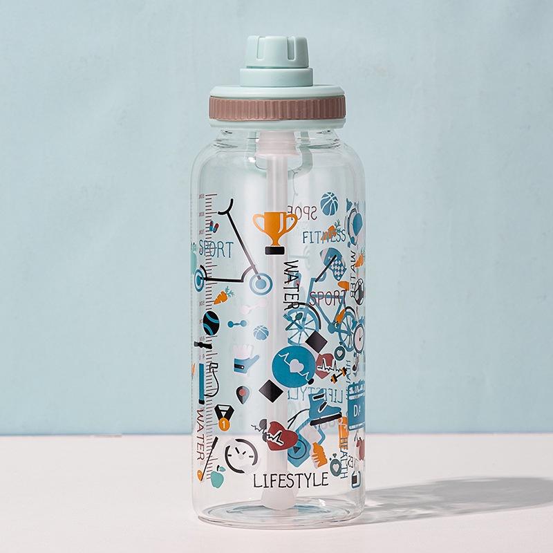 Bình Đựng Nước Thủy Tinh Hàn Quốc Cute Decor Nắp Vặn Có Ống Hút 450 ml - HUMI