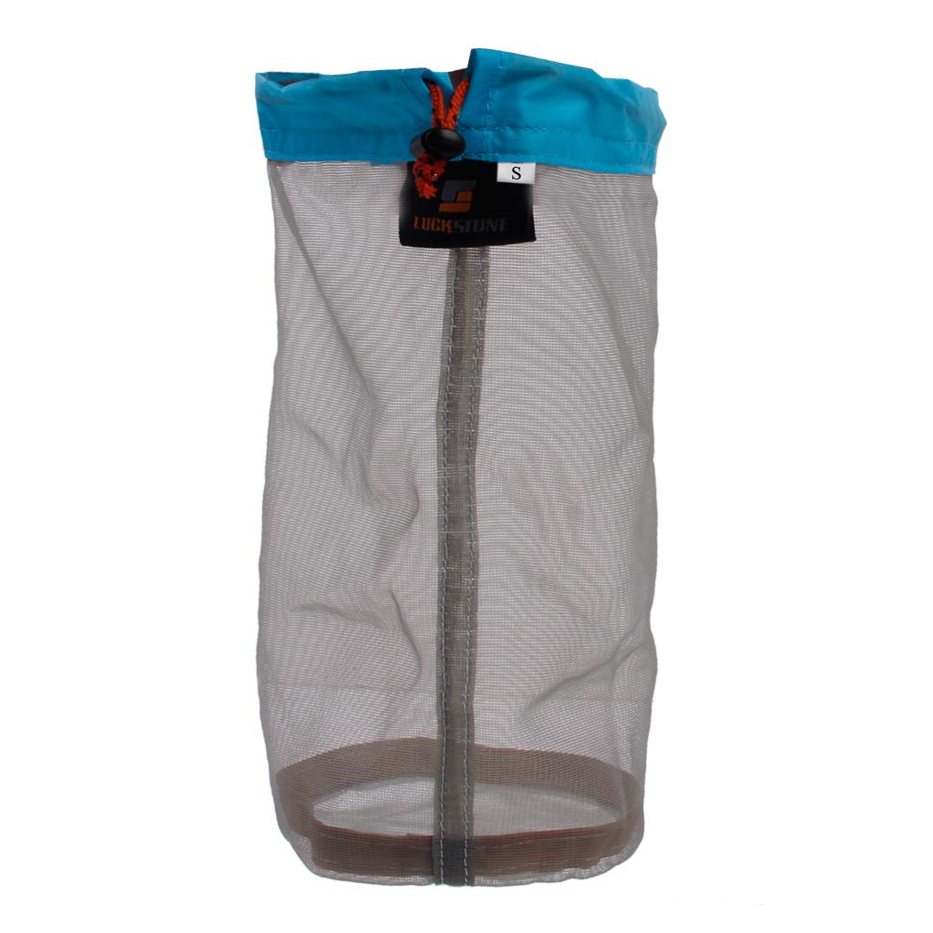 4 Pieces Mesh Drawstring Bag Mesh Stuff Sack Nylon Mesh Bag for Hiking