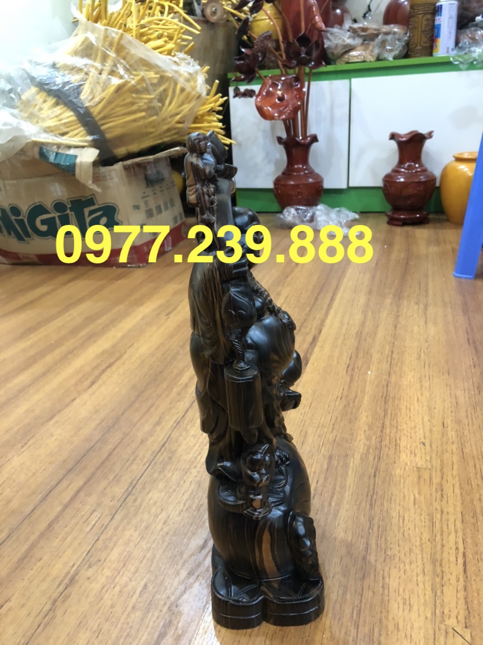 Di lặc gỗ mun hoa 40cm
