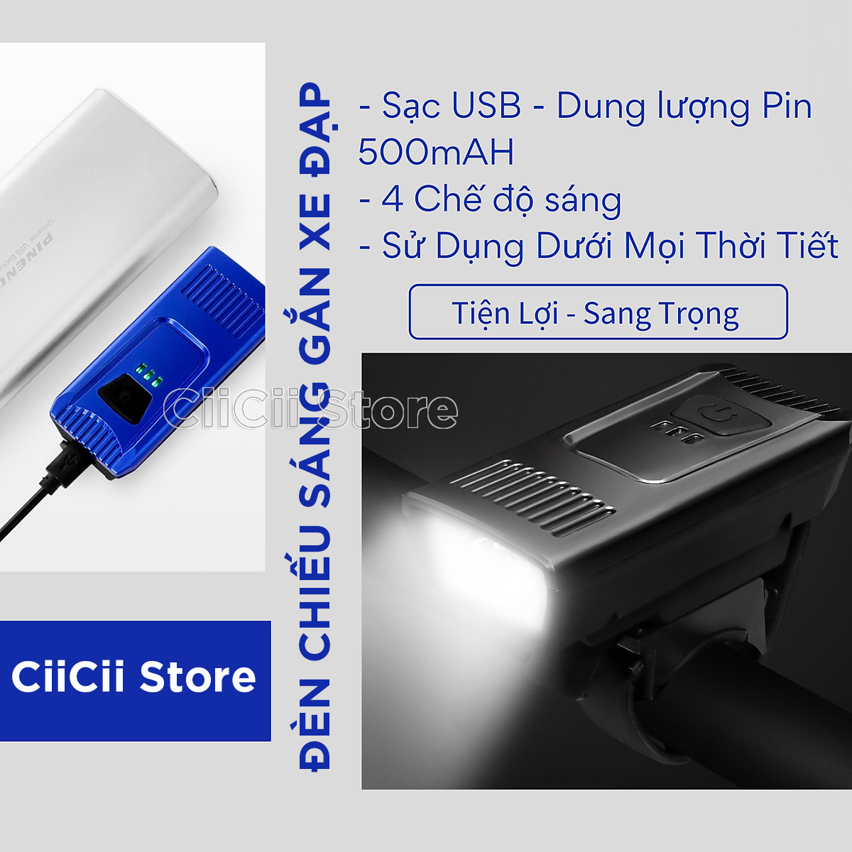 Đèn Chiếu Sáng Ban Đêm Gắn Xe Đạp, Thời Gian Chiếu Sáng Đến 7,5 Giờ, Hàng Nhập Khẩu