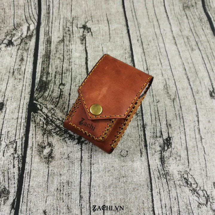 Bao da đựng thuốc lá kiêm zippo da bò thật 100% handmade - BT223