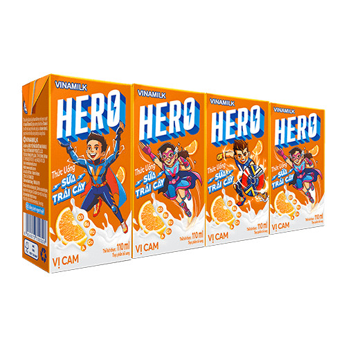 THỨC UỐNG SỮA TRÁI CÂY HERO VỊ CAM - THÙNG 48 HỘP X 110ML