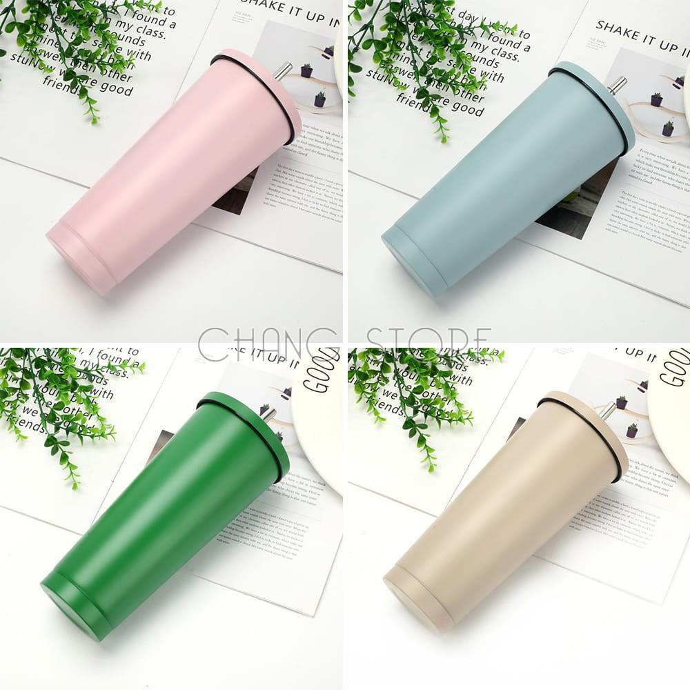 Ly giữ nhiệt inox không gỉ 500ml có ống hút, Cốc giữ nhiệt cách chân không chống chảy mồ hôi cao cấp