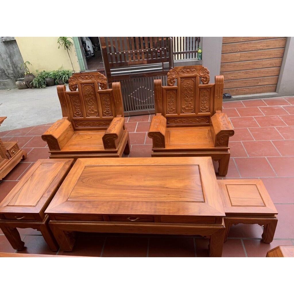 Combo bàn ghế Âu Á gỗ gõ + kệ tivi 2m4 gỗ gõ
