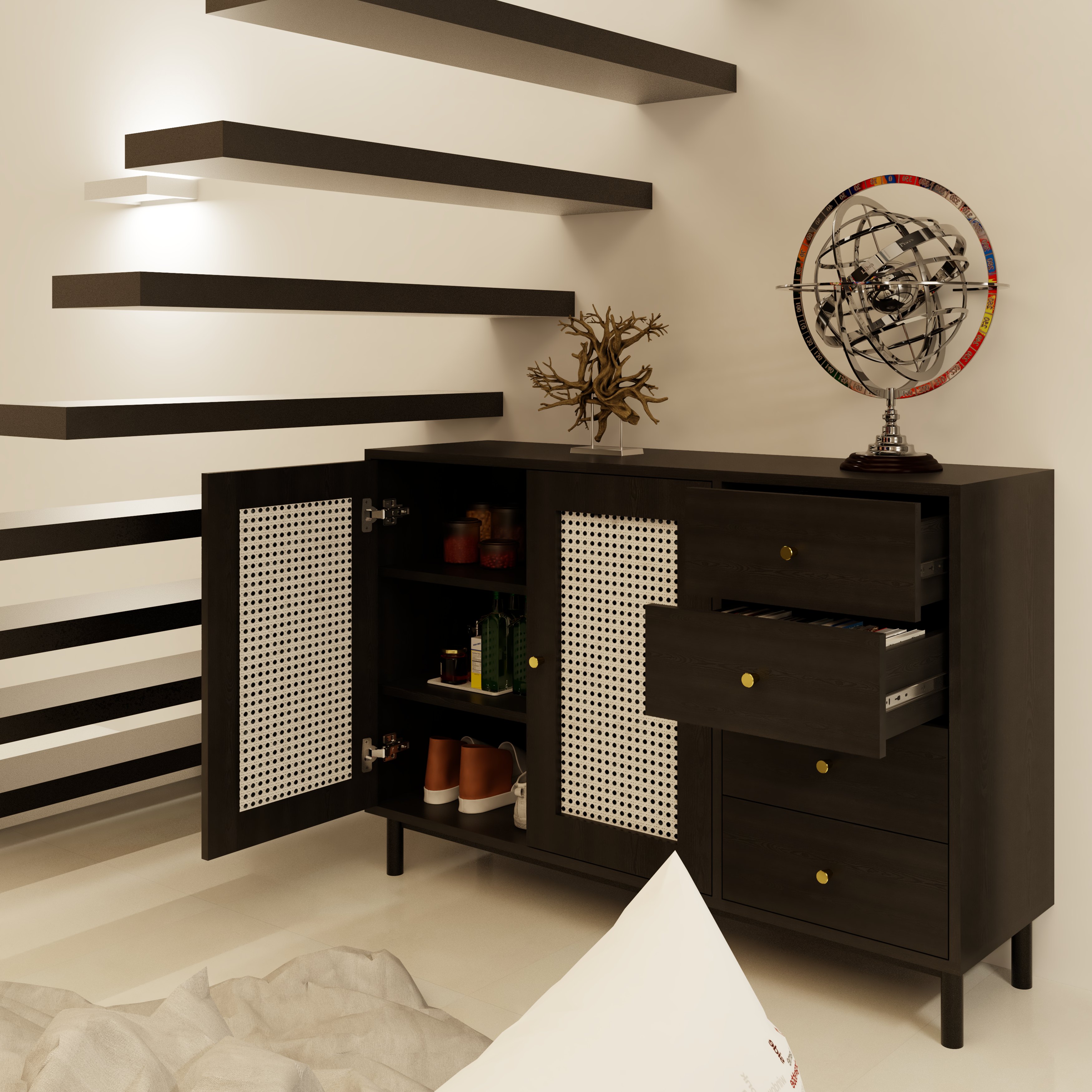 [Happy Home Furniture] ROTAN, Tủ lưu trữ 4 ngăn kéo - chân sắt, 120cm x 34cm x 80cm ( DxRxC), TCM_133