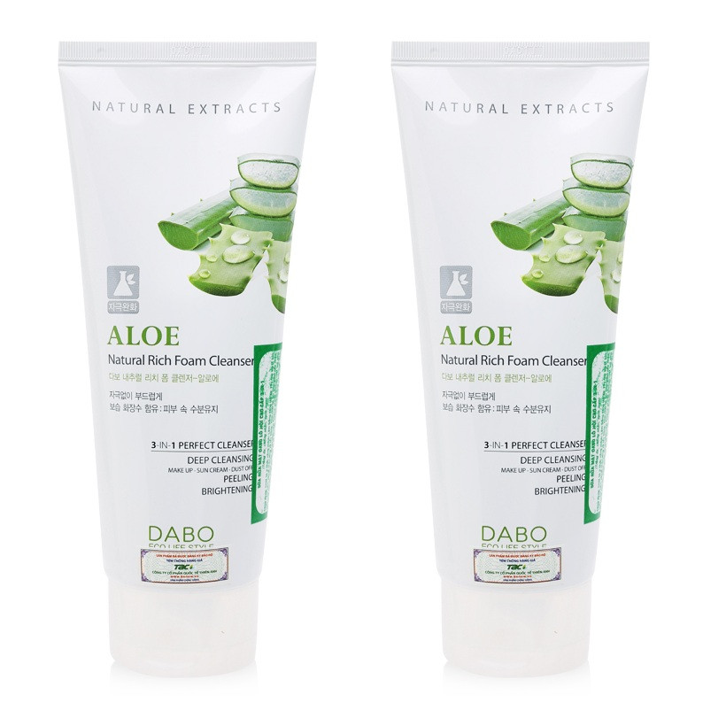 Bộ 2 tuýp sữa rủa mặt trắng da sạch nhờn chiết xuất LÔ HỘI ALOE DABO hàn quốc ( 60ml)