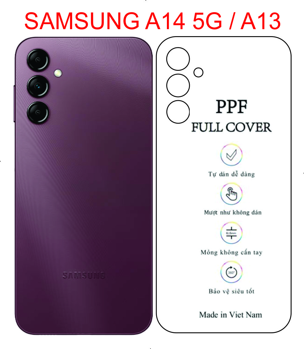 Miếng Dán dẻo PPF mặt lưng trong suốt dành cho SAMSUNG A14 5G / A13 bảo vệ mặt lưng chống trầy xước