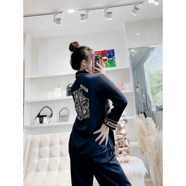 Bồ Pyjama Nữ Tay Dài Quần Dài Mặc Nhà Cổ Vét Siêu Sang