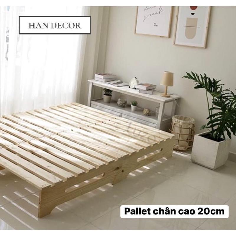 GƯỜNG PALLET GỖ THÔNG CHÂN CAO DECOR NHÀ CỬA TIỆN NGHI