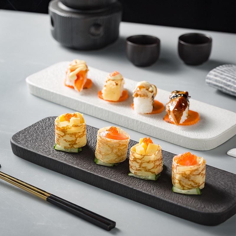 Đĩa sứ nhà hàng , đĩa sứ dài chữ nhật Sarang đựng sushi , gimbap