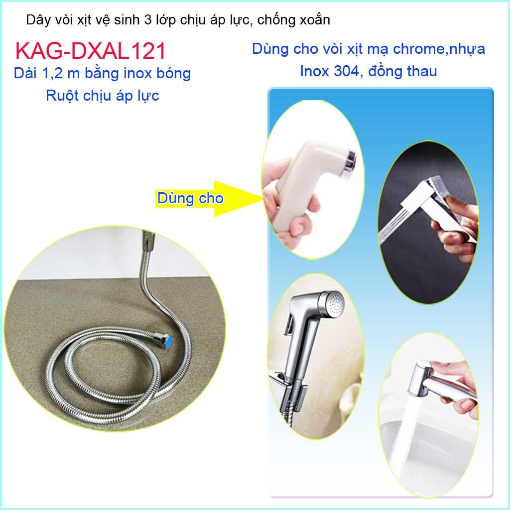 Dây sen chịu nhiệt chịu áp 1.2m KAG-DXAL121, dây vòi xịt dây mềm cấp nước 1.2m giá tốt sử dụng tốt