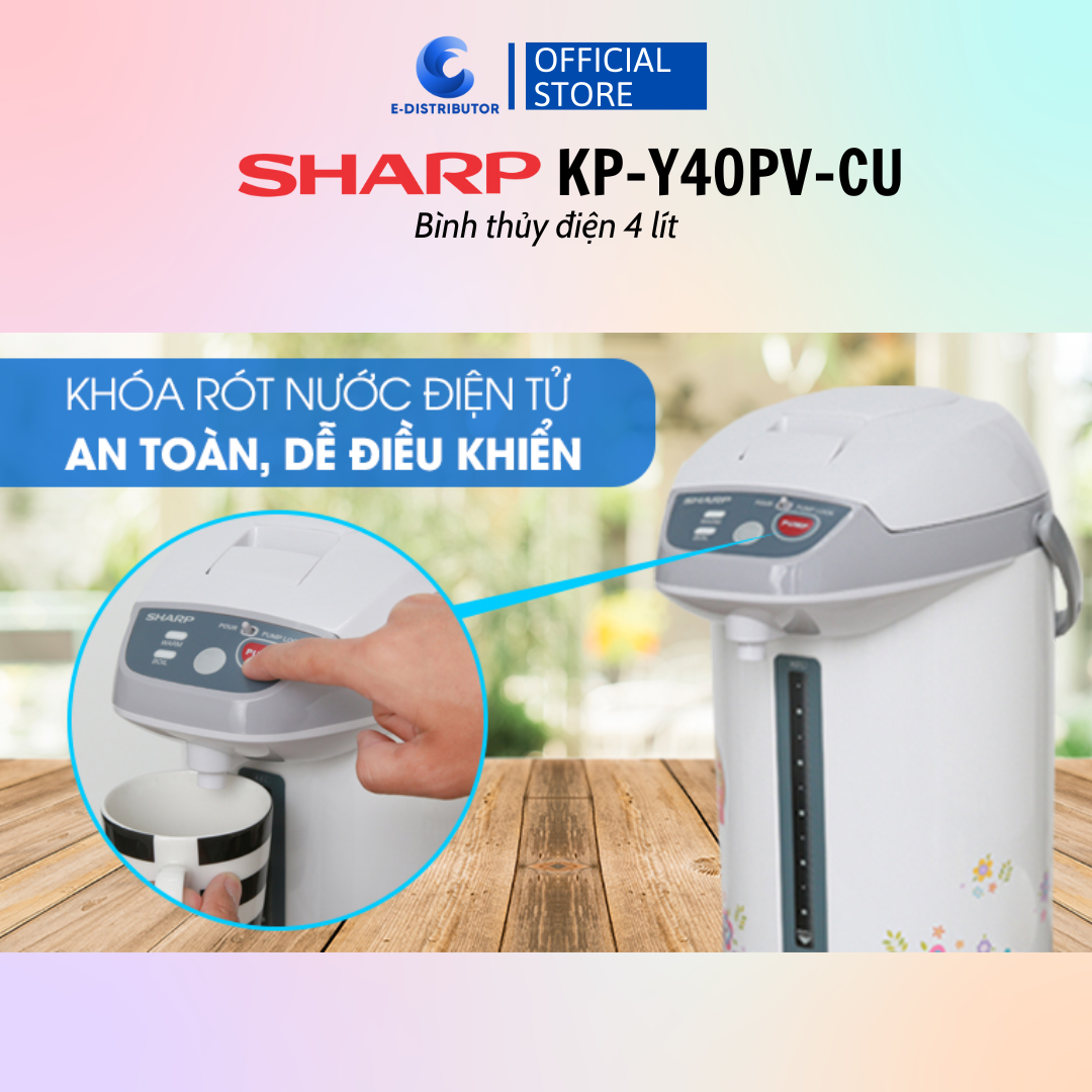 Bình Thủy Điện Sharp KP-Y40PV-CU/RD 4 Lít - Hàng Chính Hãng - Bảo Hành 12 Tháng