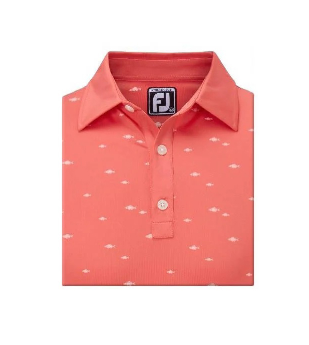 Polo Golf Nam Footjoy FJ School of Fish Print Lisle, Self Collar - 87095 - Sản phẩm được thiết kế với màu sắc nổi bật, tạo ấn tượng cho người sử dụng