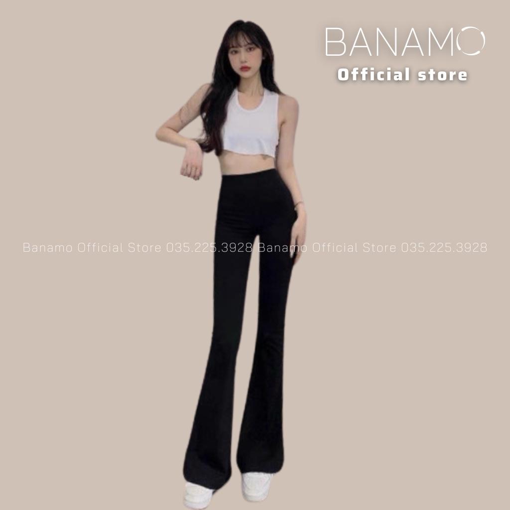 Quần ống loe dáng suông cạp cao chất nhung tăm hàng thiết kế thời trang Banamo Fashion quần loe nhung tăm 451