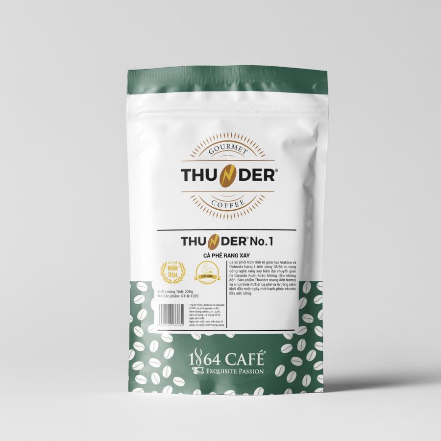 Cà Phê Rang Xay Thunder No.1 Gu Việt Pha Phin/Pha Máy – 1864 CAFÉ trọng lượng tịnh 220g