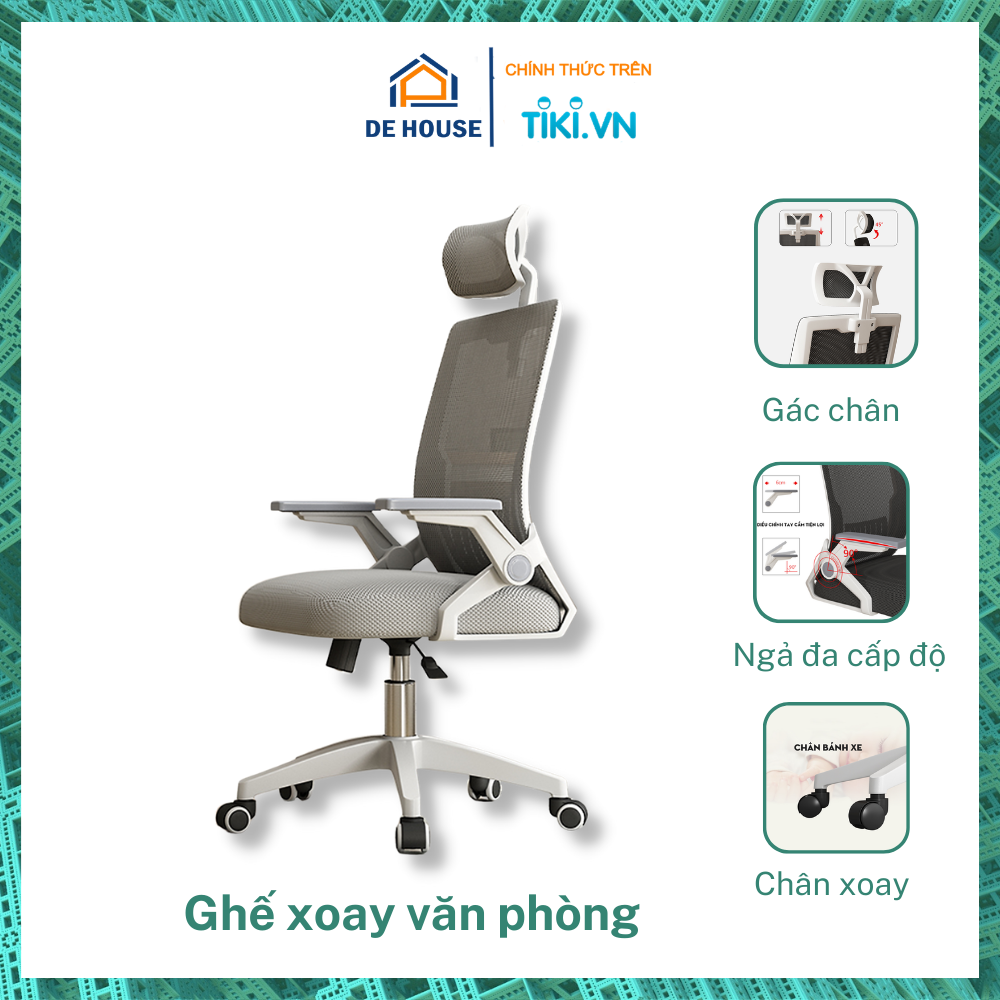 Ghế Xoay Văn Phòng Lưới Có Ngả Lưng Tựa Đầu Thoáng Khí Đệm Dày 6cm Công Thái Học Kiểu Dáng Thanh Mảnh Hiện Đại Chịu Lực