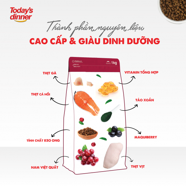 [TODAY'S DINNER 1KG ] Thức ăn hạt cho mèo trưởng thành Hàn Quốc