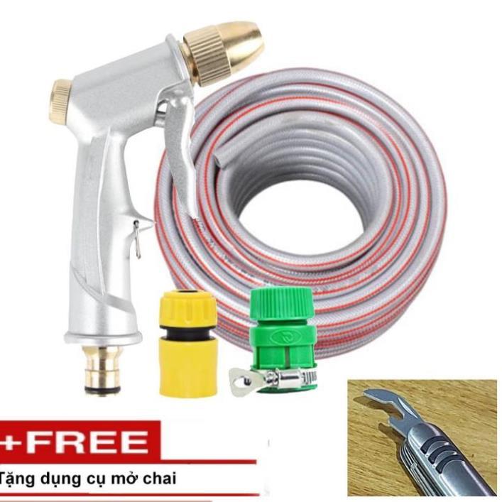 Bộ dây vòi xịt nước rửa xe, tưới cây . tăng áp 3 lần, loại 7m, 10m 206701 đầu đồng,cút,+ tặng mở chai TL
