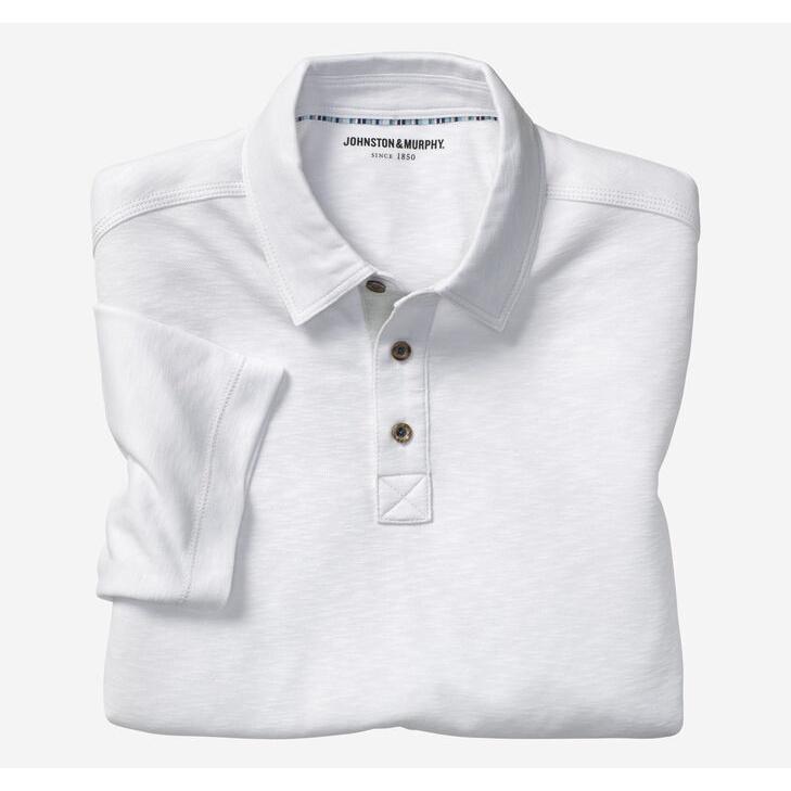 Áo polo nam cộc tay JohnSton & Murphy Vintage Slub Polo White hàng xuất Mỹ - Châu Âu - Úc
