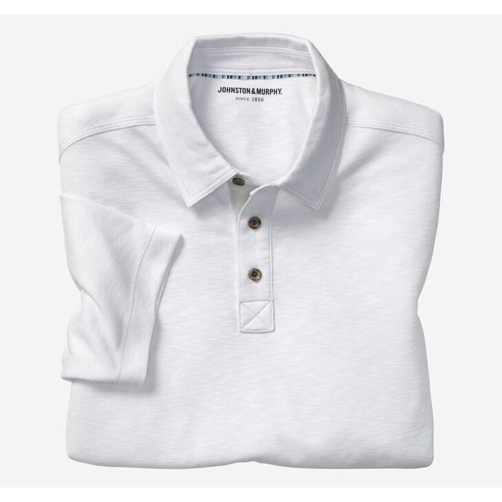 Áo polo nam cộc tay JohnSton &amp; Murphy Vintage Slub Polo White hàng xuất Mỹ - Châu Âu - Úc