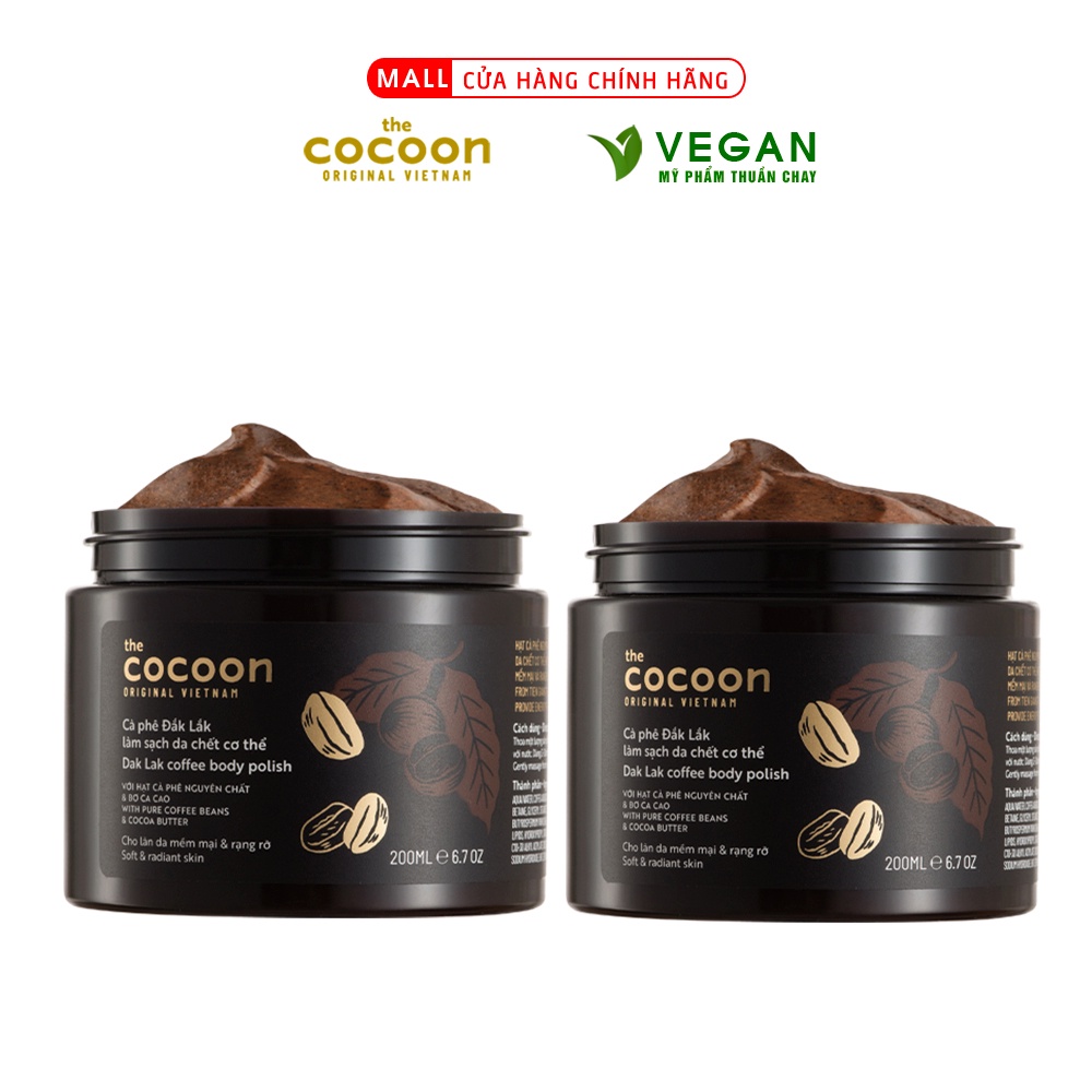 Combo 2 hũ Cà phê Đắk Lắk làm sạch da chết Cocoon (200ml/hũ)