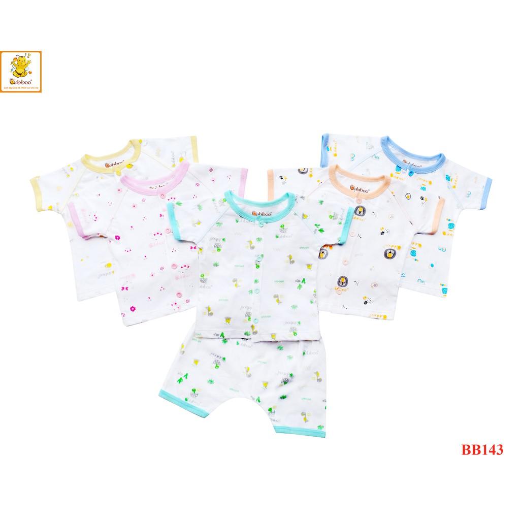 Bộ cotton 100% tay ngắn cài giữa in hình BABIBOO - BB143