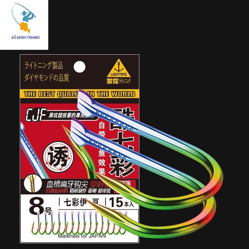 Lưỡi Câu Cá CJF, Lưỡi Câu TiTan 7 Màu Có Ngạnh Cao Cấp Chuyên Câu Đài , Câu Đơn