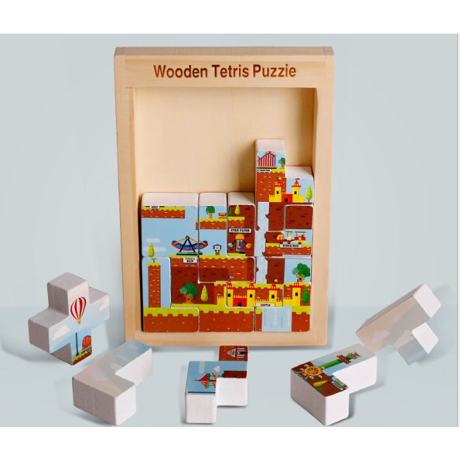 Đồ chơi gỗ, Đồ chơi giáo dục - Bảng xếp các Tetris vui nhộn