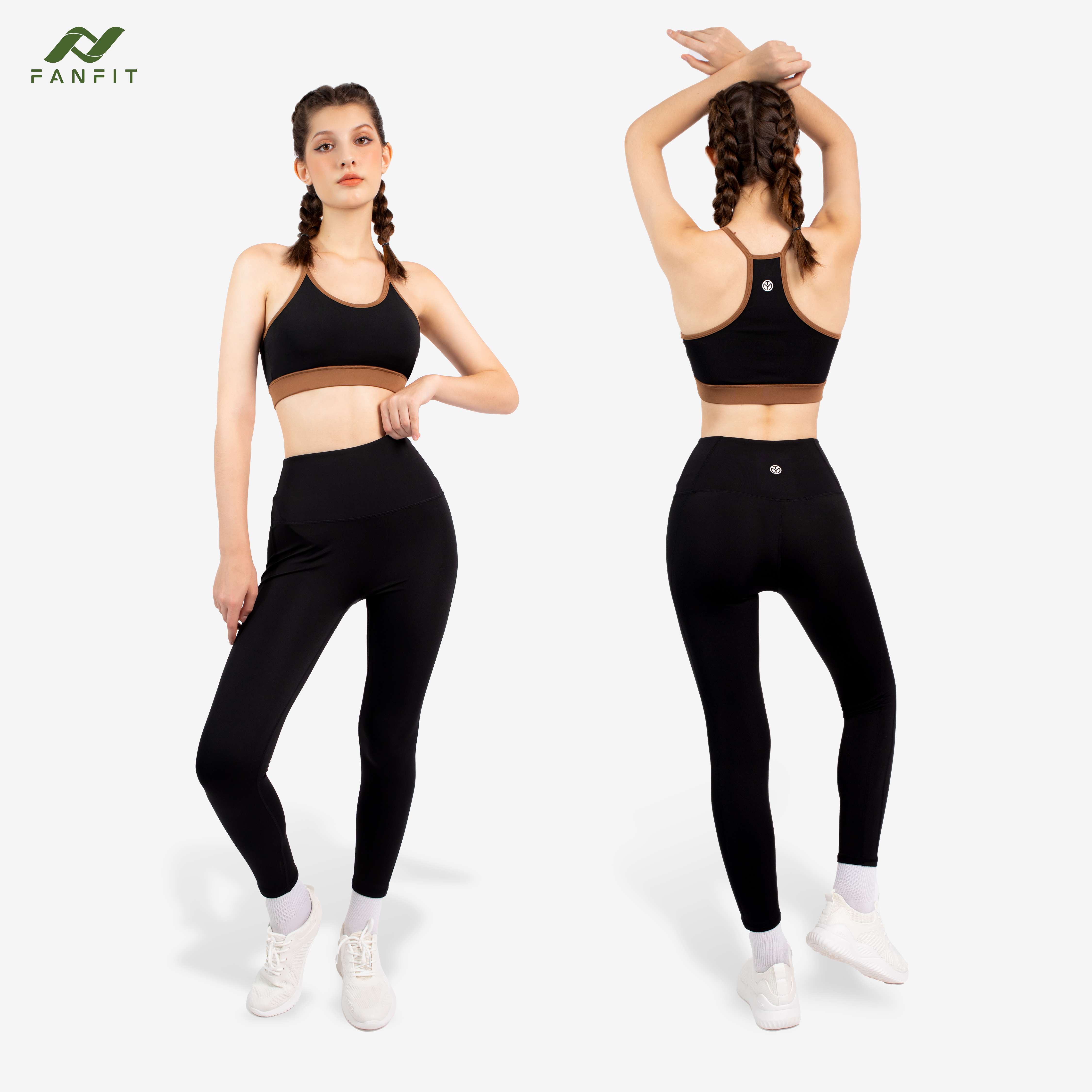 Set đồ tập yoga gym pilates thể thao nữ FANFIT FFSET004 - áo bra FFSB001, legging màu đen FFLG001 - FANFIT