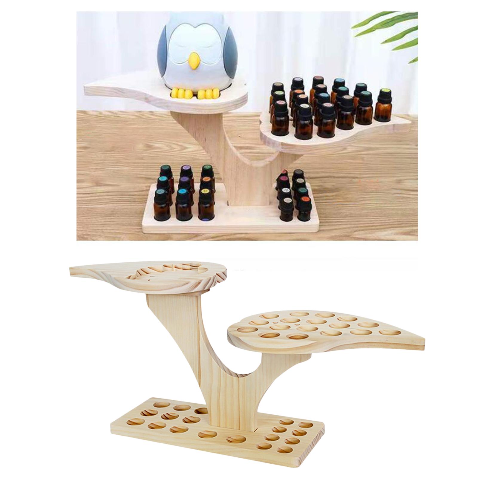 36 Slots Wood Essential Oils Stand Diffuser Holder Carousel Storage Shelf, 2 Tier Height