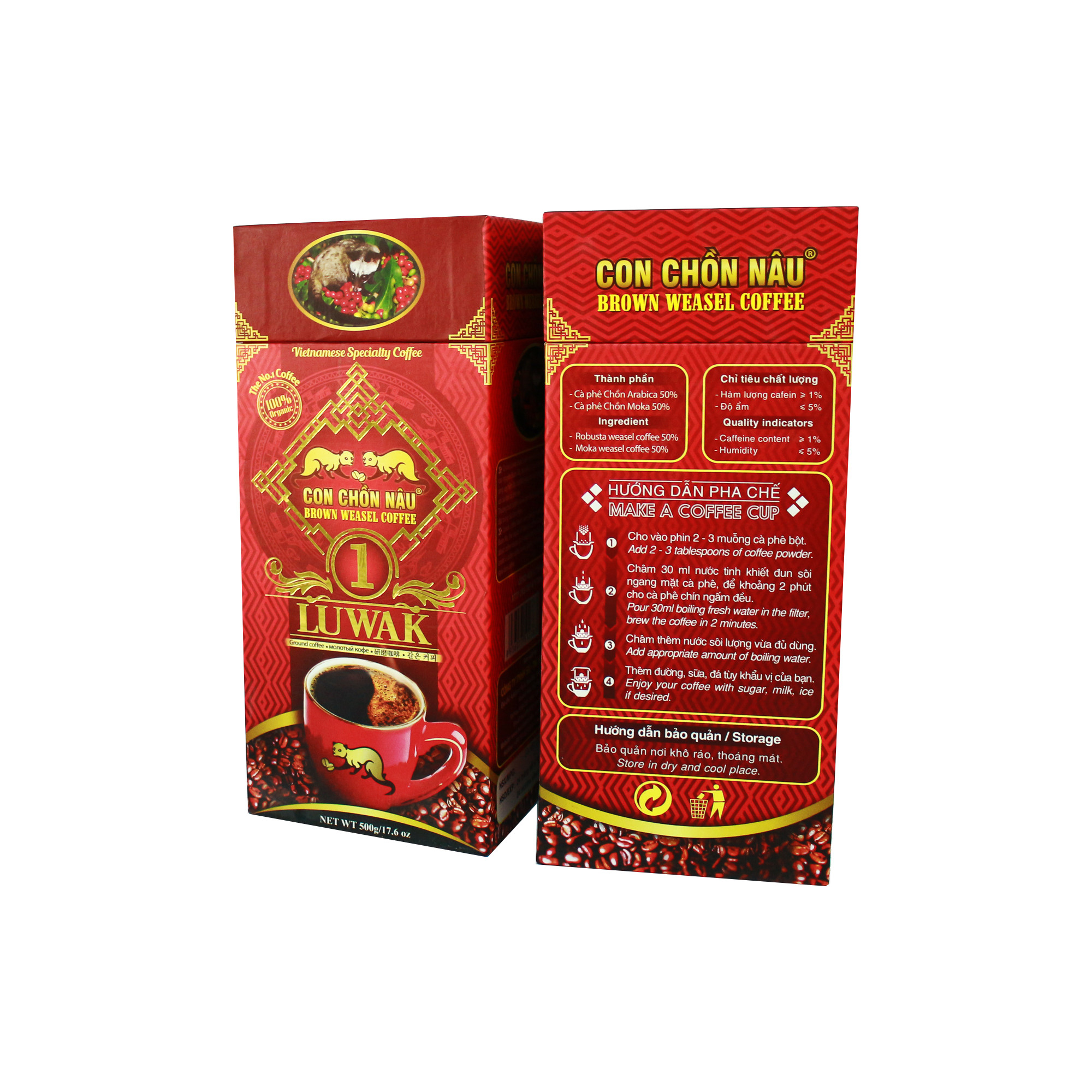 Cà Phê Rang Xay Con Chồn Nâu Hộp Luwak 500Gr - Huca Food