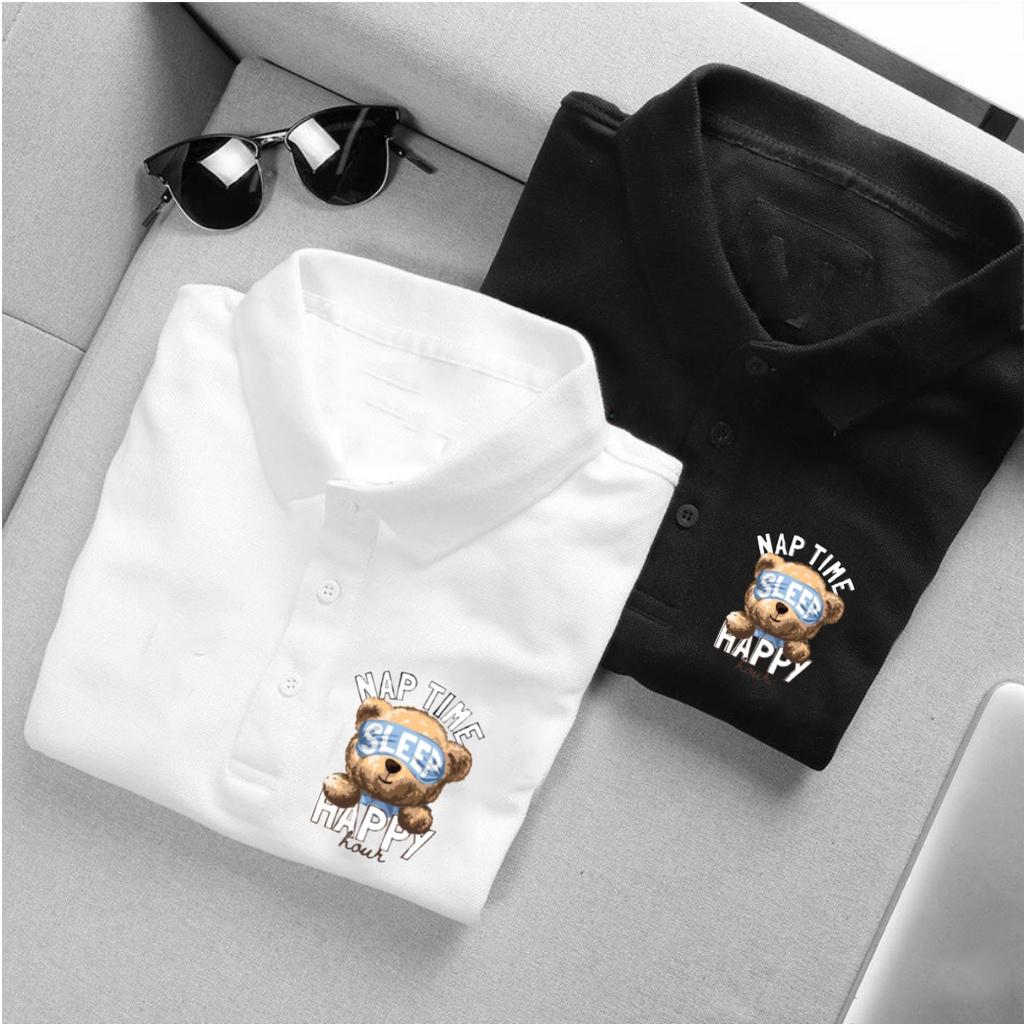 Áo polo nam , cổ dệt bo len , hình in sắc nét ,áo thun nam có cổ tay ngắn thanh lịch POLO-Teddy Sleep - Soha Clothing