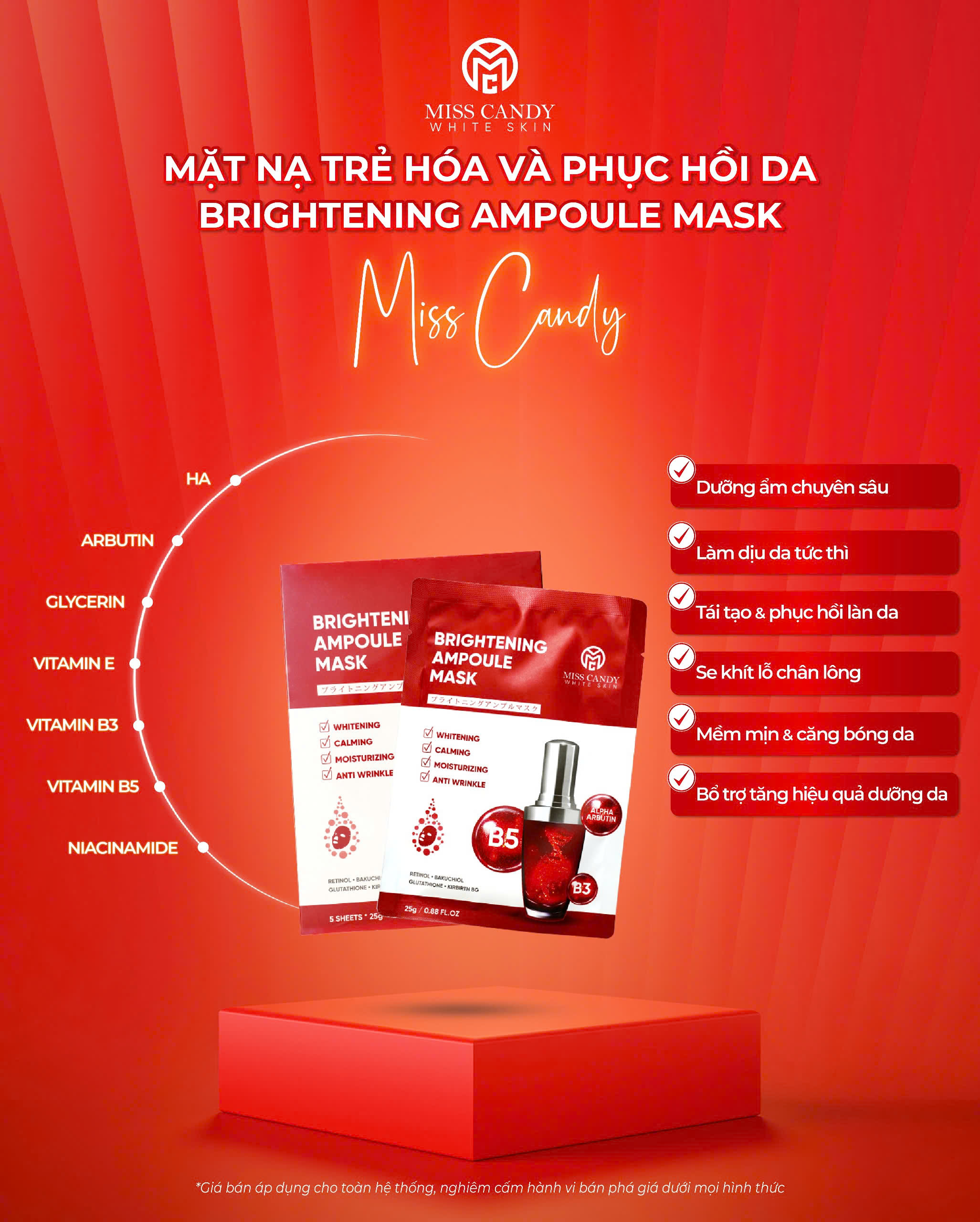 [MISS CANDY] Mặt Nạ Trẻ Hóa &amp; Phục Hồi Da BRIGHTENING AMPOULE MASK Miss Candy (Hộp 5 Miếng x 25g)