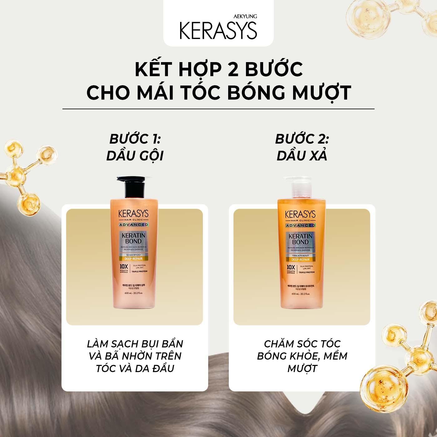 Dầu gội cao cấp Hàn Quốc Kerasys Keratin Bond Deep Repair (Phục hồi chuyên sâu tóc hư tổn nặng) 600ml