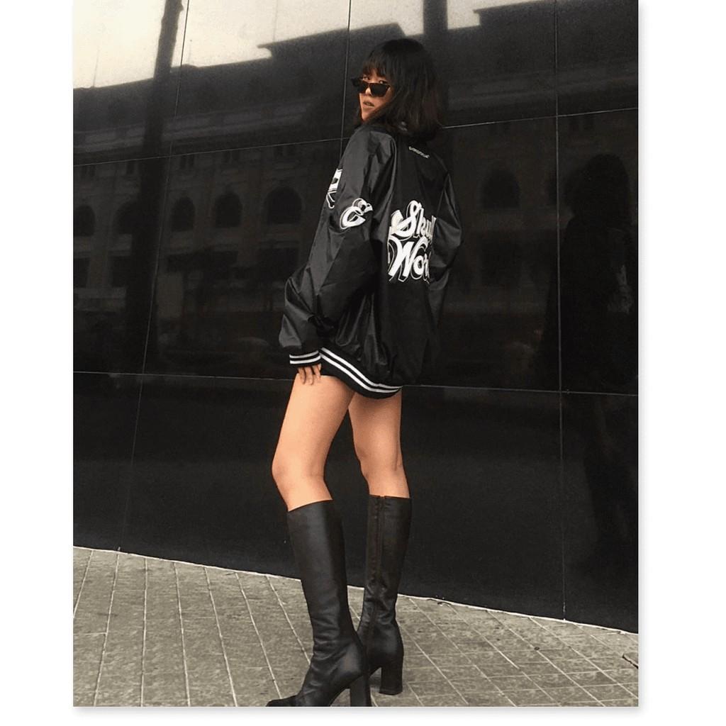 Áo khoác dù nam màu đen bomber 2 lớp phối chữ cùng logo siêu đẹp, phong cách cực ngầu hót trend