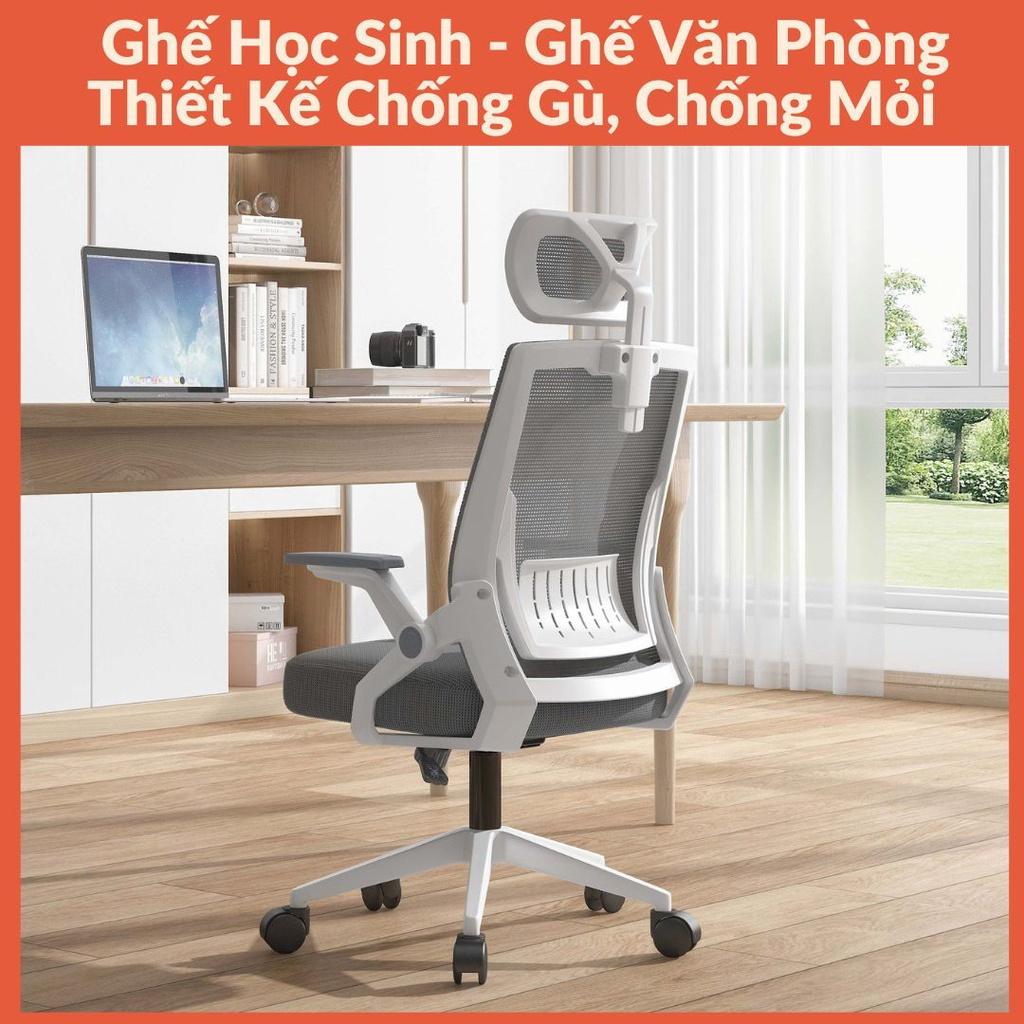 Ghế Học Sinh Chống Gù Tay Gập Thông Minh - Ghế Văn Phòng Có Ngả Lưng Thư Giãn, Lưới Thoáng Khí, Chân Xoay Tiện Ích