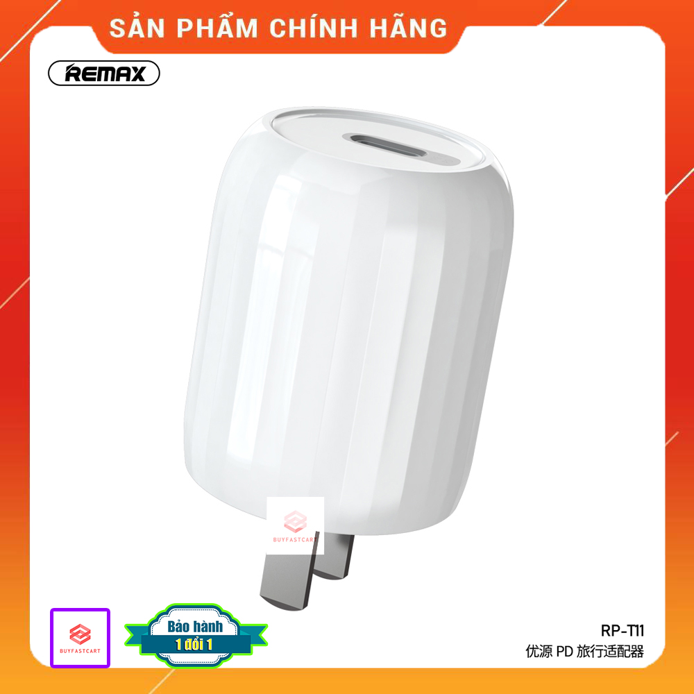 Củ sạc nhanh 18W Remax RP-T11 Màu Trắng - Cổng Ra Type C - Hàng chính hãng