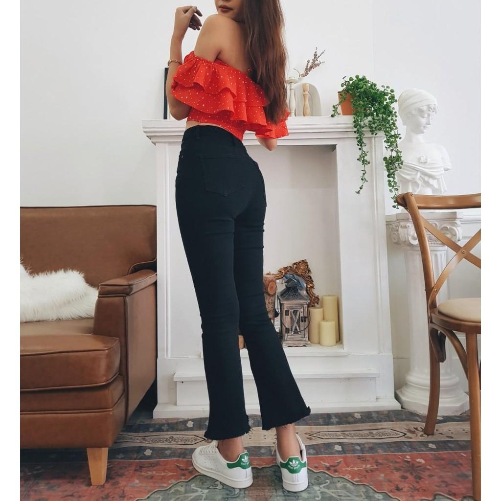 Quần Jean Nữ Ống Loe Lửng 9 Tấc