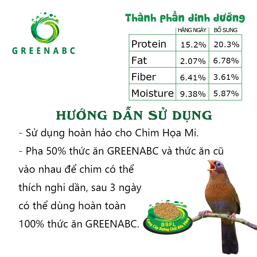 Cám Chim Họa Mi GREENABC – Giúp chim hót hay, căng lửa, có 2 loại bổ sung và hằng ngày – Hộp 280g